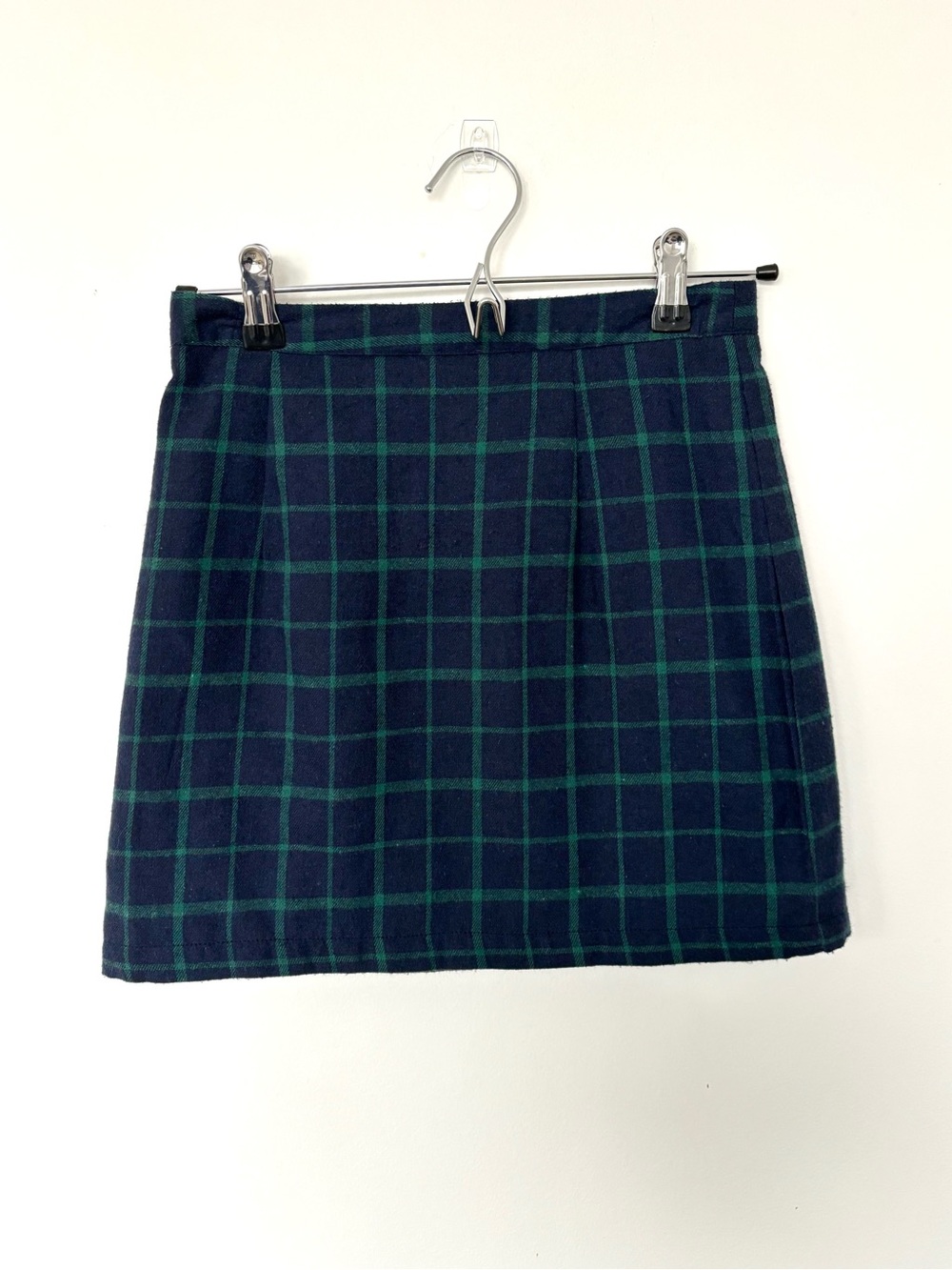 Navy and Green Plaid Mini Skirt